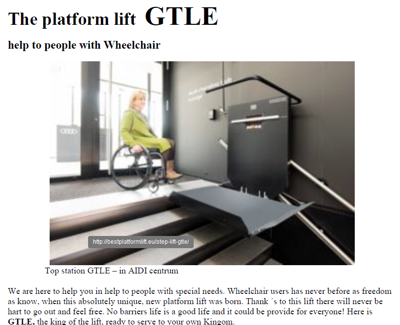 Close up of platform lift mechanism